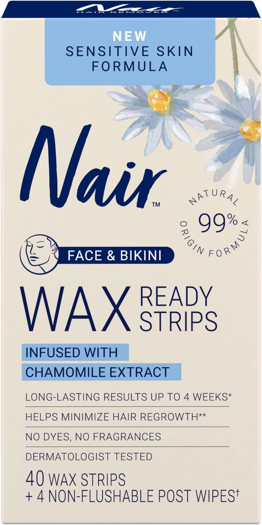 Sensitive Hair Remover Wax Ready Strips, Face and Bikini Hair Removal Wax Strips, 40 Count