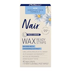 Nair Sensitive Hair Remover Wax Ready Strips Face and Bikini Hair Removal Wax Strips 40 Count