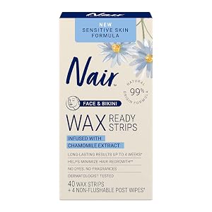 Nair Sensitive Hair Remover Wax Ready Strips Face and Bikini Hair Removal Wax Strips 40 Count