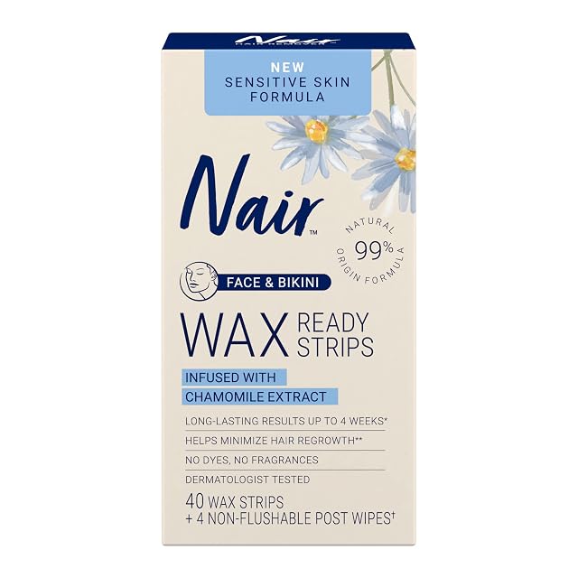 Nair Sensitive Hair Remover Wax Ready Strips Face and Bikini Hair Removal Wax Strips 40 Count