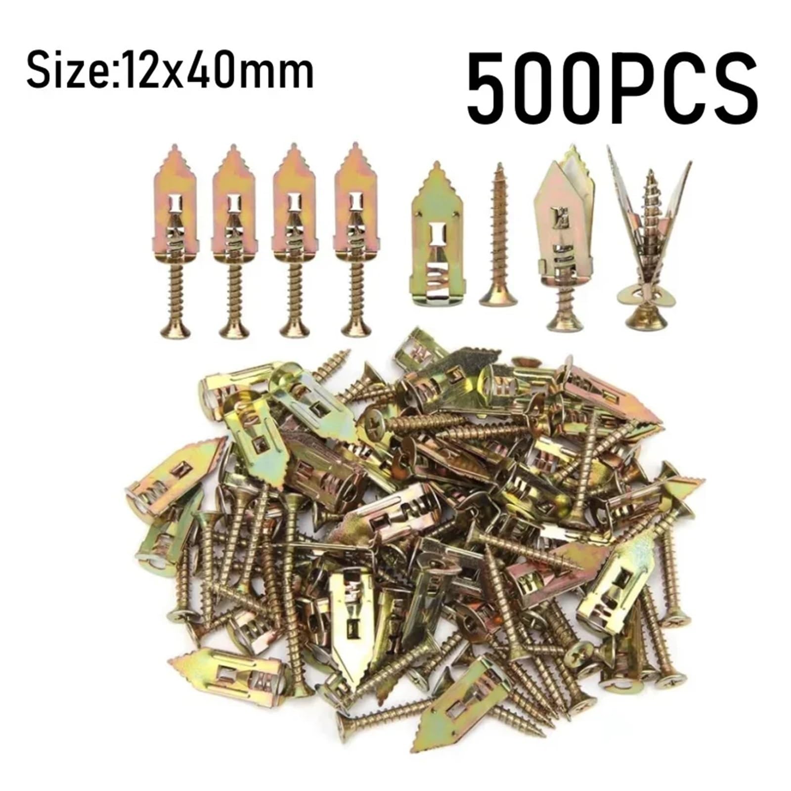 Selbstbohrende Dehnschrauben aus Edelstahl, Trockenbau-Gipskarton-Anker-Kit, Hohlraumdübel, Dübelbefestigungs-Werkzeug-Set, Heimwerken(12x40mm-500PCS)