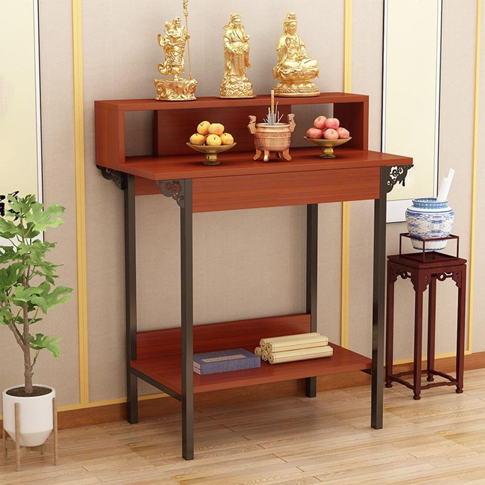 Table de méditation rouge : rangez enfin vos objets sacrés sur 3 niveaux