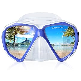 Snorkel Diving Mask Panoramic HD Swim Mask, Anti-Fog Scuba Diving Goggles,Tempered Glass Dive Mask Adult Youth Swim Goggles with Nose Cover for Diving, Snorkeling, Swimming (Royal Blue)