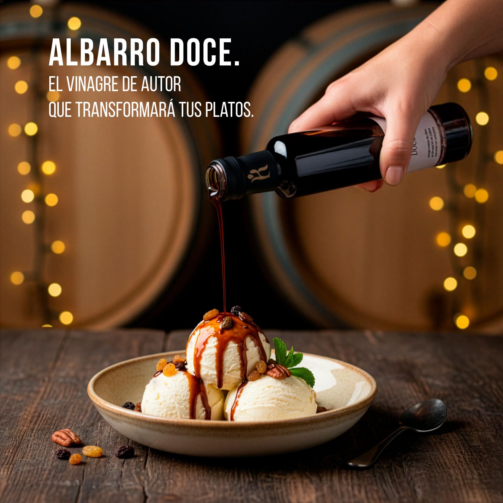 Vinagre Doce de Uvas Pasas 250 ml – Vinagre de vino blanco macerado en pasas con 6 meses de crianza en barrica – Gourmet artesanal de Galicia ideal para ensaladas y postres