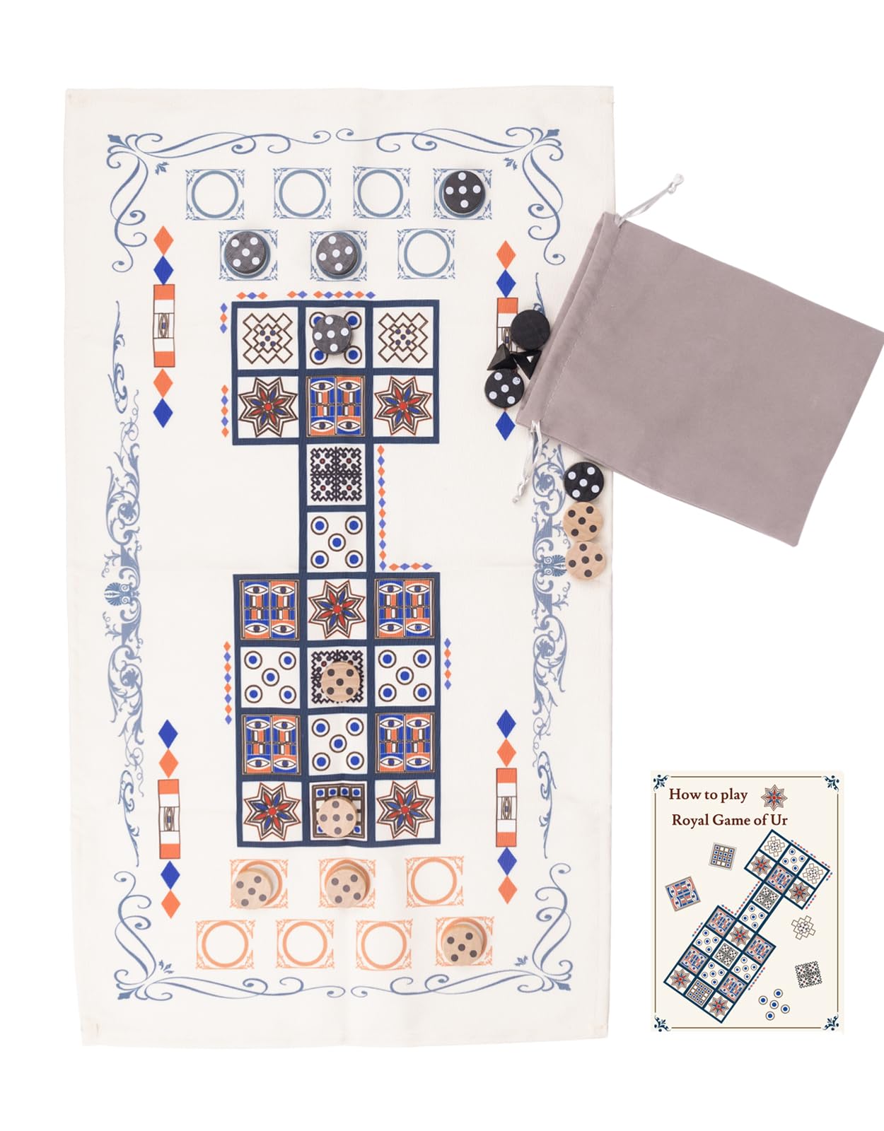 Royal Game of UR con dados piramidales, juego de mesa de estrategia antigua para adultos, juego de mesa de viaje para 2 jugadores, compacto, apto para viajes, uno de los juegos de estrategia más
