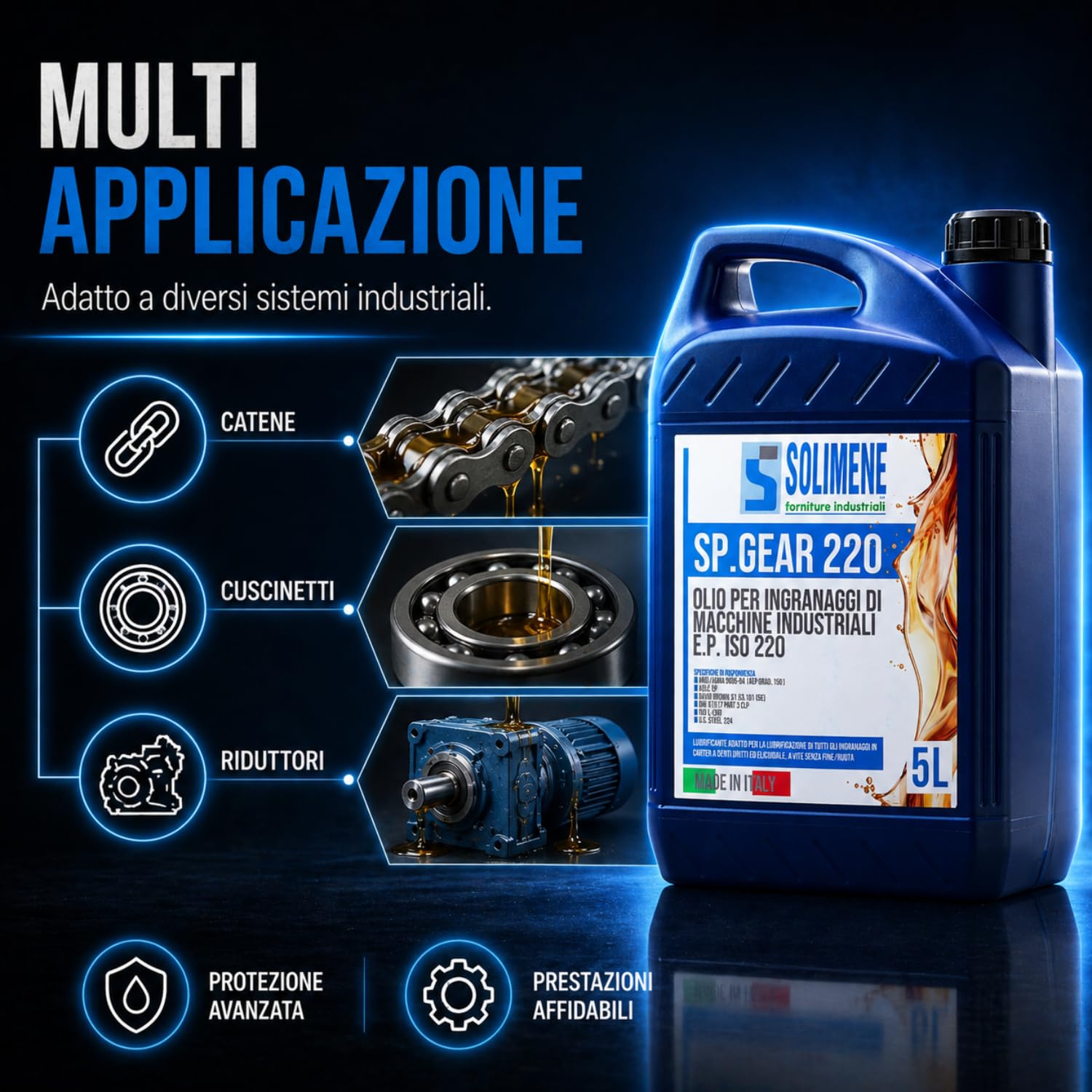 Olio per Ingranaggi Industriali EP ISO VG 220, 5 Litri - Lubrificante Gear Oil CLP Estrema Pressione, Antiusura e Antischiuma - DIN 51517/3, AGMA 9005, ISO L-CKD