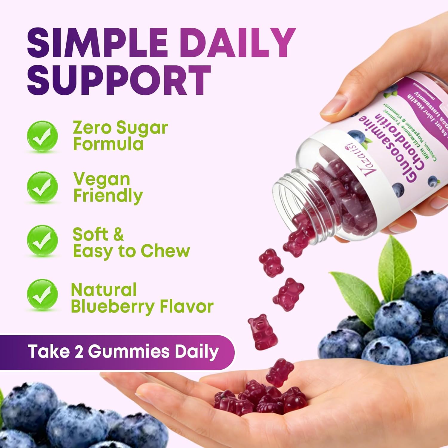 2 Pack Glucosamine Chondroitin Gummies - Glucosamine Chondroitin with MSM, Elderberry, Turmeric, Joint Support Supplement for Adults, Men & Women - Blueberry Flavor, 120 Cts