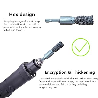 1/2 Inch Small Wire Pen Brush for Drill - Carbon Steel Wire Brush with 1/4 Inch Hex Shank for Cleaning Rust, Paint and Corrosion-5pcs