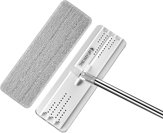 BOSHENG Flat Mop with Reusable Microfiber Pad, Flexible Mop Head for Efficient Cleaning, Ideal for Hardwood, Laminate, and Tile Surfaces - White