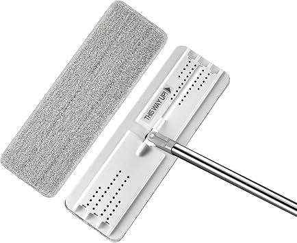 BOSHENG Flat Mop with Reusable Microfiber Pad, Flexible Mop Head for Efficient Cleaning, Ideal for Hardwood, Laminate, and Tile Surfaces - White