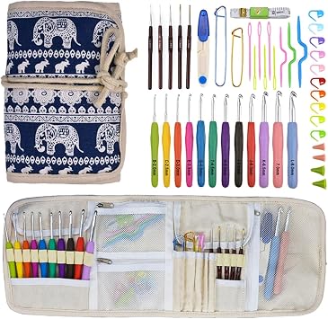 DFWZMQTG Soft Handle Crochet Set Anti-Slip Weaving Tool Needle 12 Extended Printed Gold Lace Elephant Sewing ToolsE