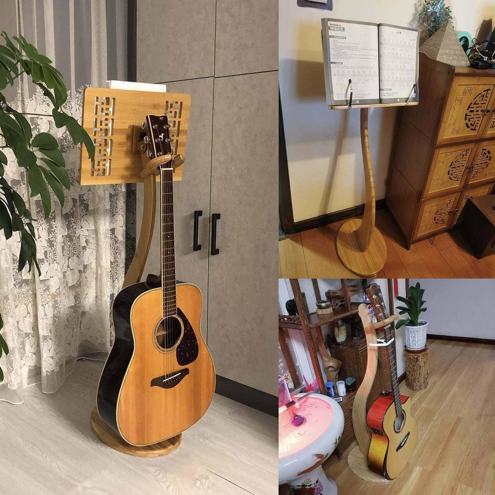WORDFUN Support pour Partition Guitare, Pupitre en Bois pour Orchestre, Panneau Flip De 340 DegréS, Support De Livres De Bureau, Pupitre De Guitare Violon Ukulélé, Pupitre en Bambou