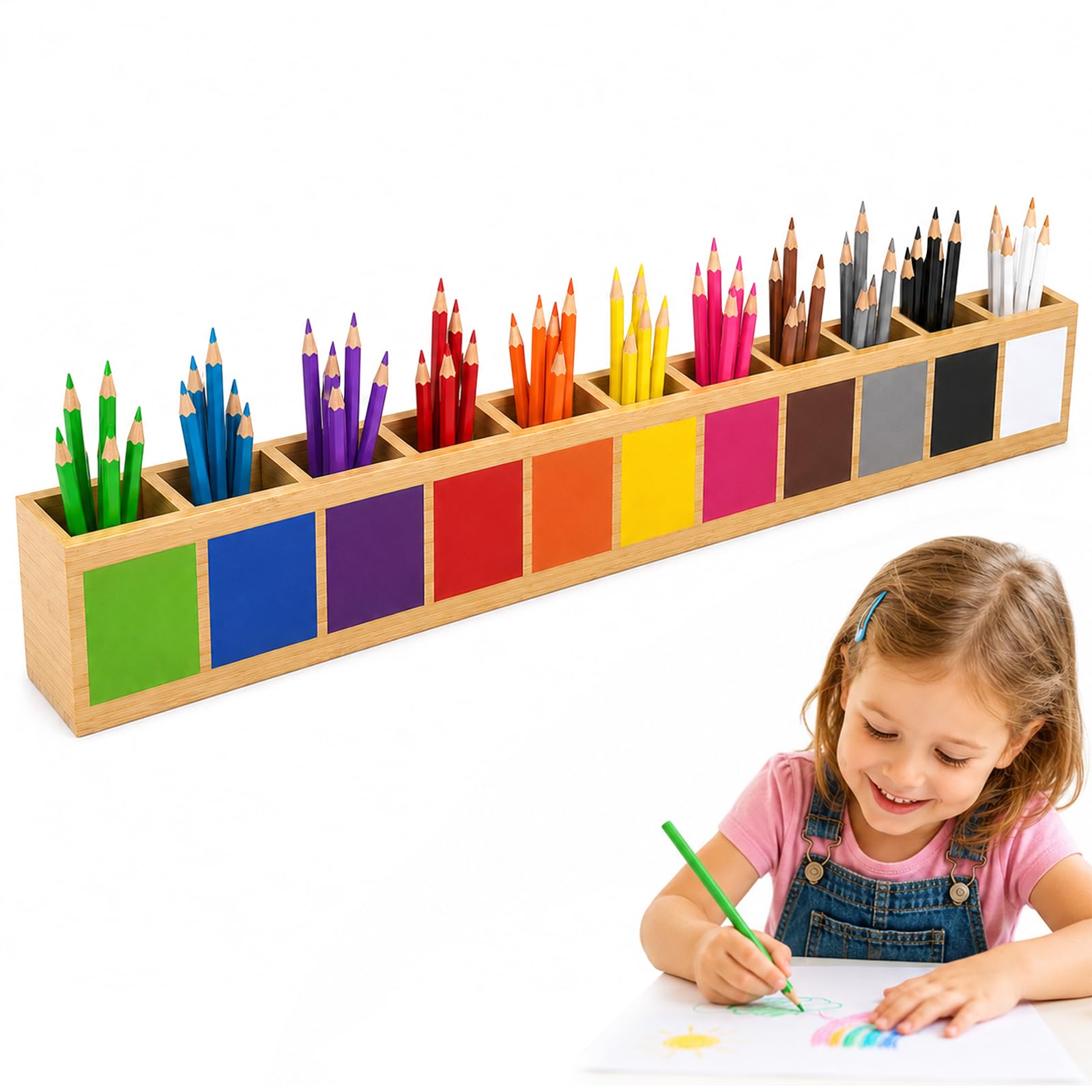 Portapenne in legno, organizer per matite colorate con 11 scomparti, creativo porta pennarelli per matite colorate e forniture artistiche per bambini