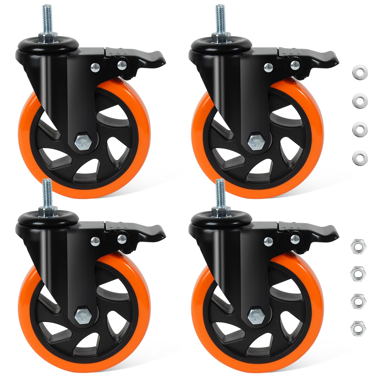 BAOLIHUI Castors for Furniture 125 mm Heavy Duty Castors 10 mm x 25 mm (3/8-16UNC) Furniture Castors with Brake Castors 700 kg Load Transport Castors