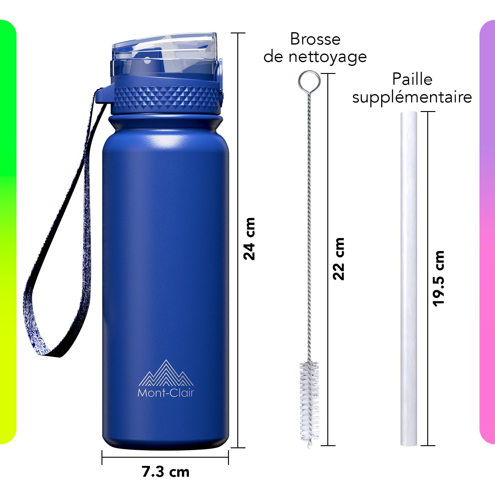 Gourde Isotherme Mont-Clair 600ml – Acier Inox, 24h Froid/12h Chaud, Paille Intégrée, Anti-fuite – Sport, Rando