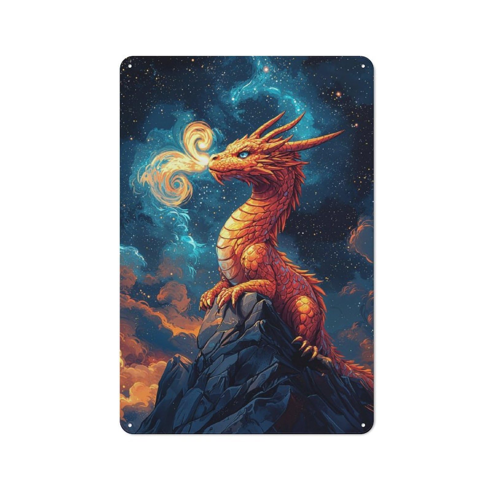 Dragon in The Cosmos Printed Metal Sign for Pet Owners, Birthday, Christmas Or Housewarming Gift, 30x20cm