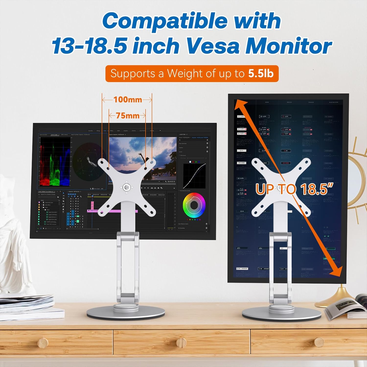 Swivel and Tilt Stand for Echo Show 15 (Gen 1, Gen 2), Portable Monitor Stand, Adjustable Angle and Height with 360° Rotation Bases, Switching Between Landscape and Portrait Screens (Silver)