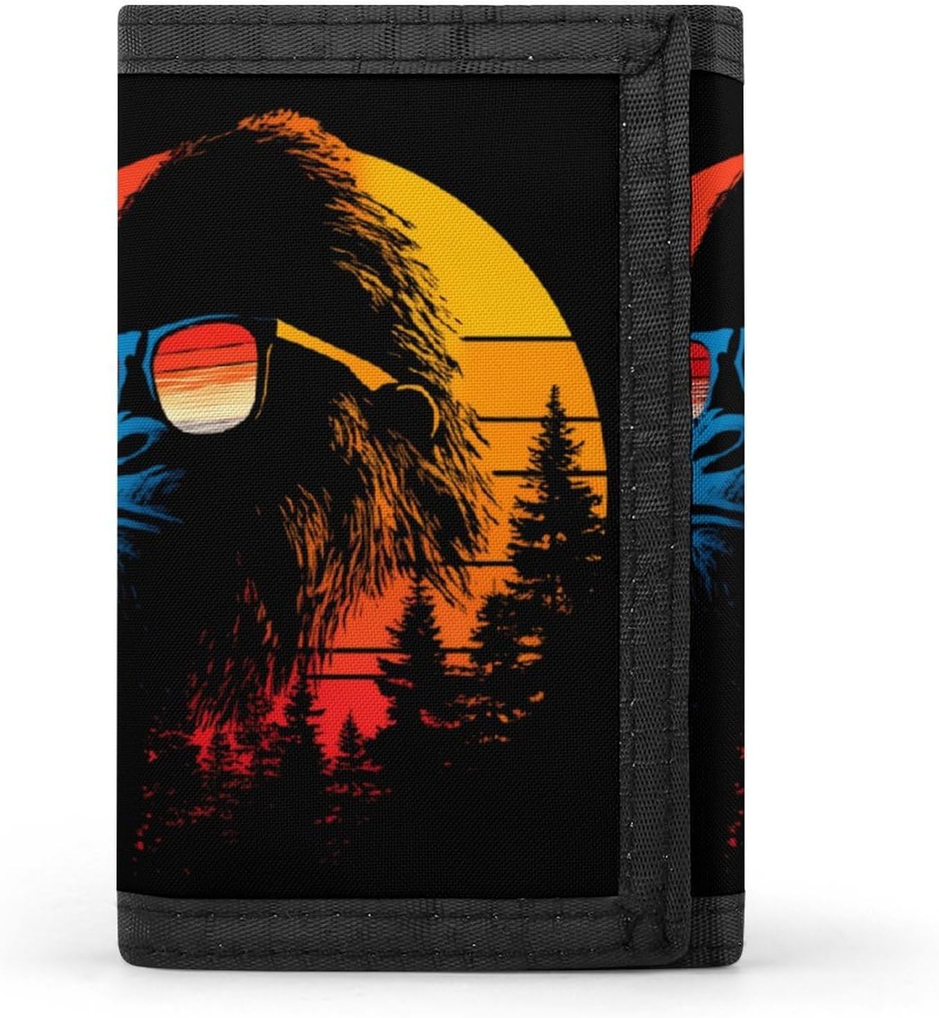 Vintage Sunset Bigfoot with Glasses Trifold Slim Wallet Front Pocket With Money Clip And ID Credit Card Slots For Travel Work