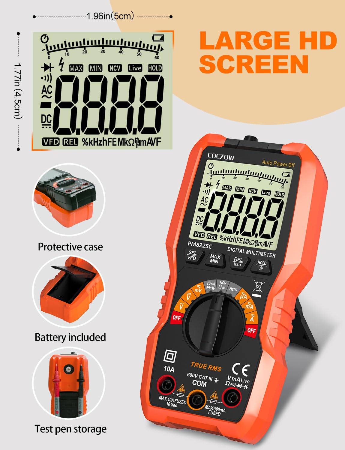 Digitale multimeter Clamp Meter Multimeter stroomtang Voltmeter True RMS 6000 counts AC/DC spanning AC/DC stroom weerstand continuïteit capaciteit frequentie testdiodes transistors temperatuur