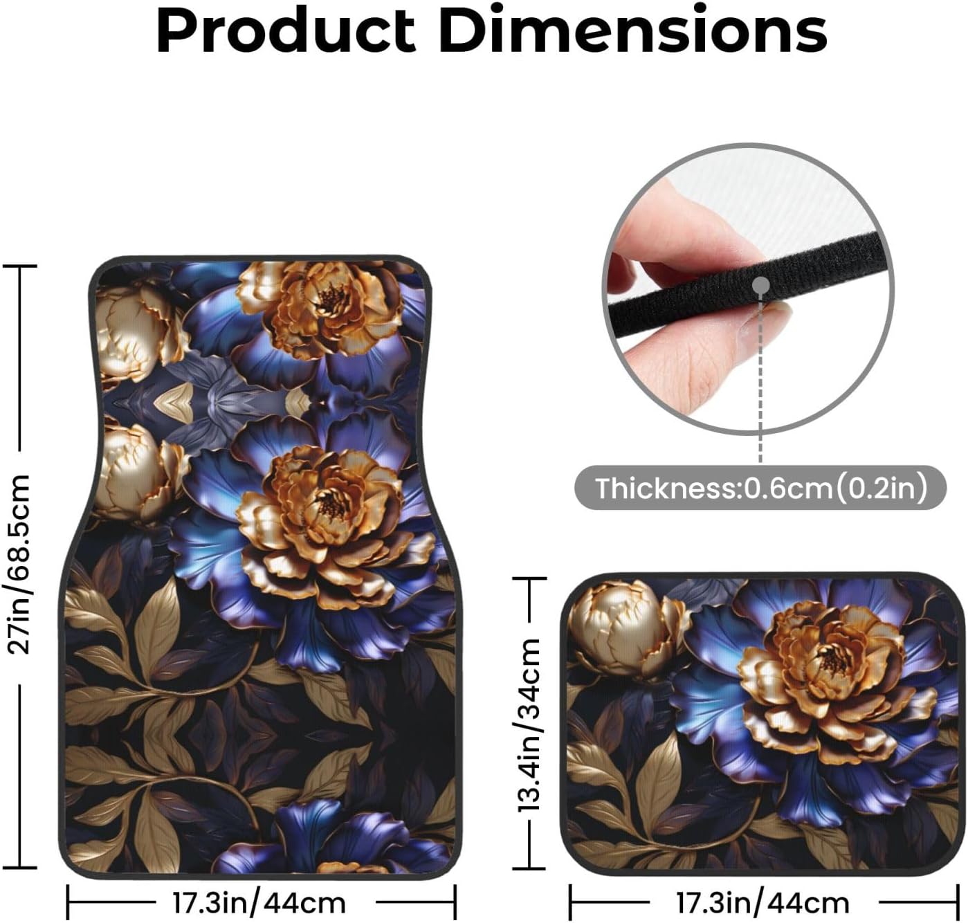 Metal Peonies Patterned car mats 4-piece set | For cars/SUVs/trucks | Firm fit without displacement