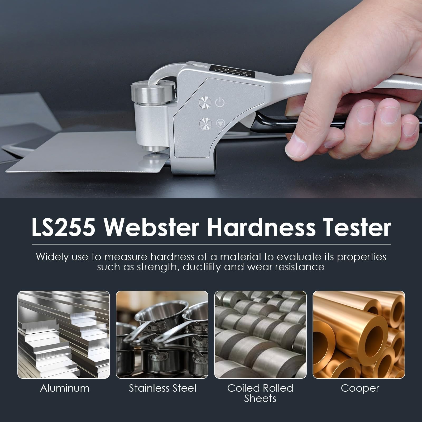 Probador de la dureza Digital, Dispositivo portátil con 128x64 OLED, Almacenamiento automático de Datos, Mide la dureza del Aluminio, latón, Cobre, Acero Inoxidable, fácil de Usar