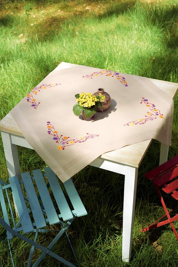 Vervaco Cross Stitch Tablecloth Kit Playful Flowers 32" x 32"