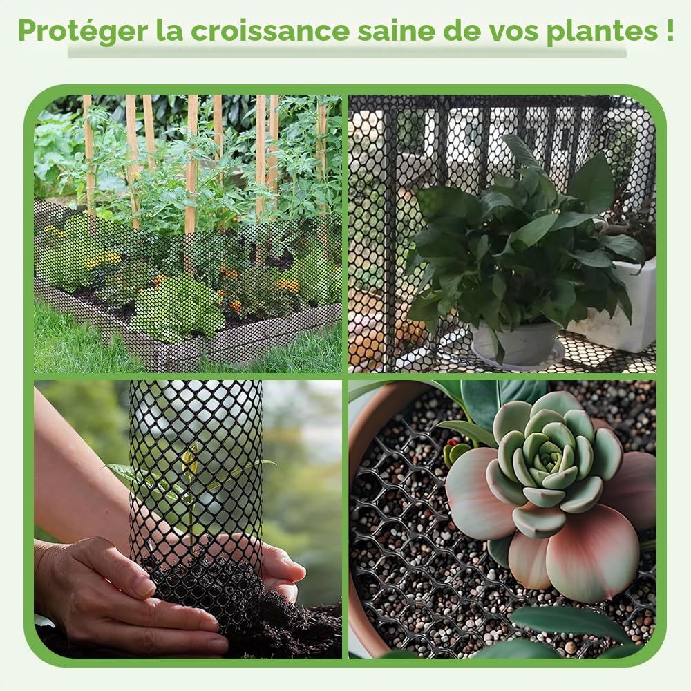 Clôture en Maille Plastique Noir, 6 m x 40 cm Grillage Plastique Petite Maille Filet de Clôture en Hexagonal Protection Balcon Chat avec 60 Serre-Câbles pour Poulailler, Chat, Balcon