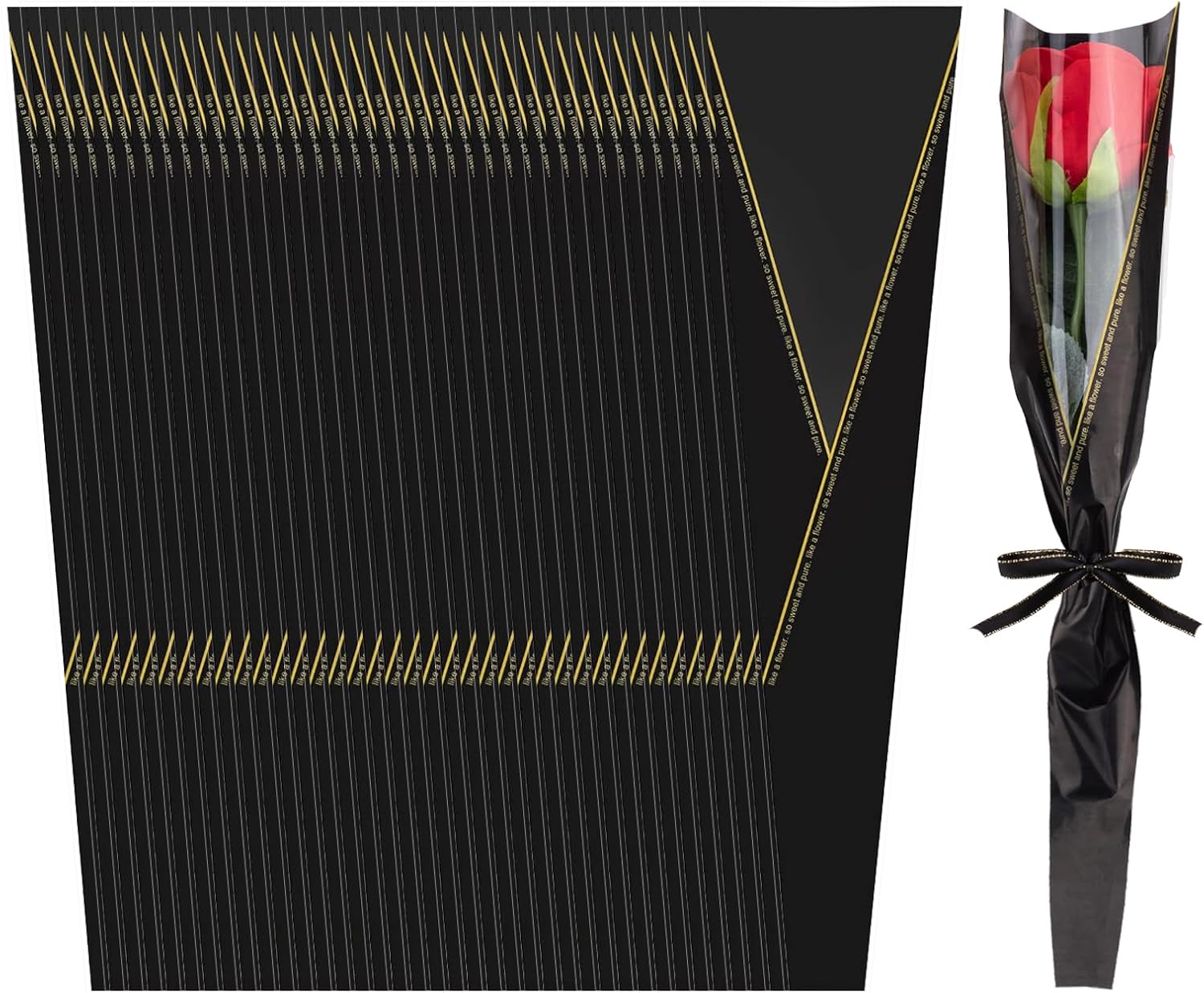 Gloreyan 100pcs Single Flower Sleeves Wrapping Bags Black