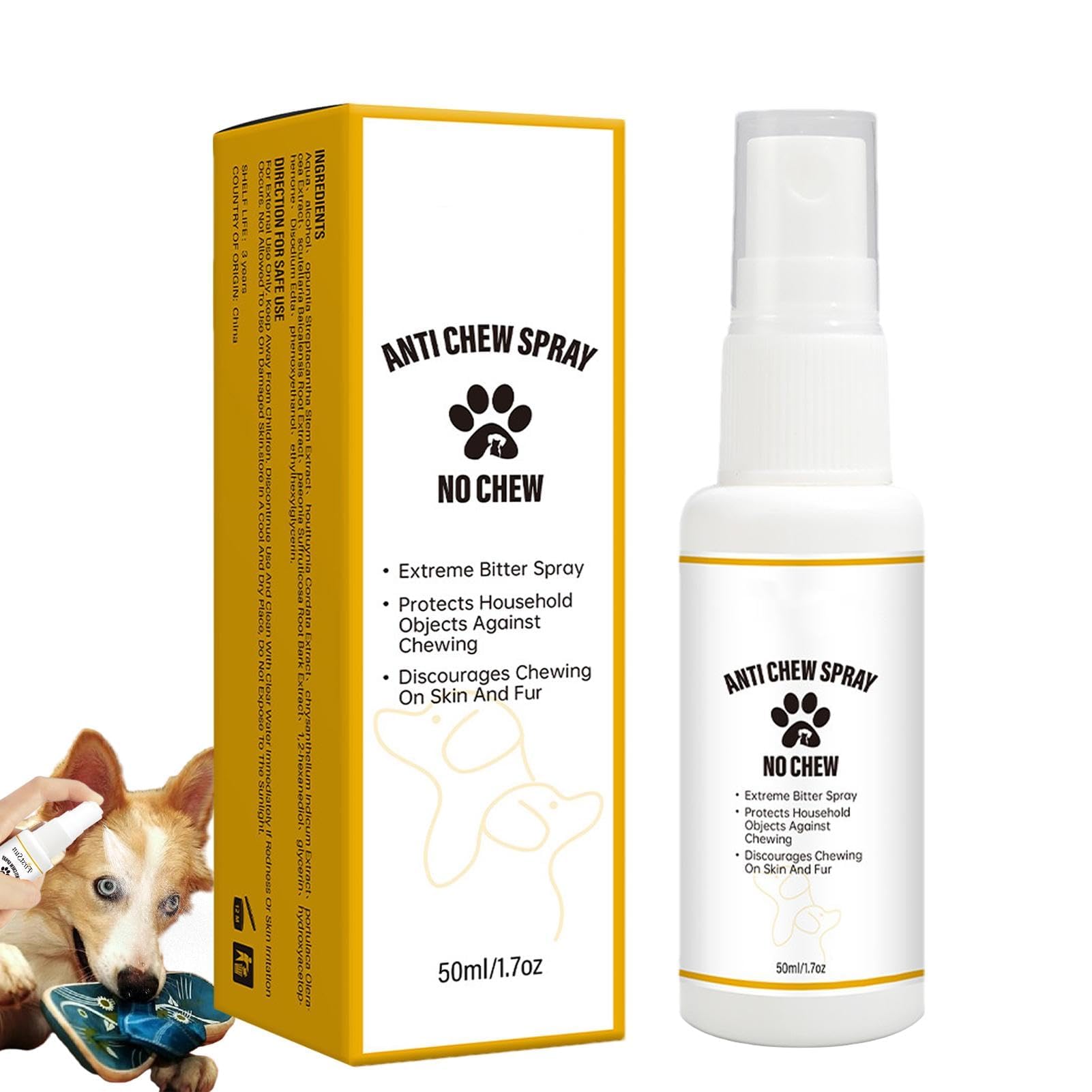 Azonee Bitter No Chew Spray for Dogs, Natural Pet Training Behavior Spray, Anti-Chew Protector for Puppies, Safe and Effective Solution for Pet Chewing Problems