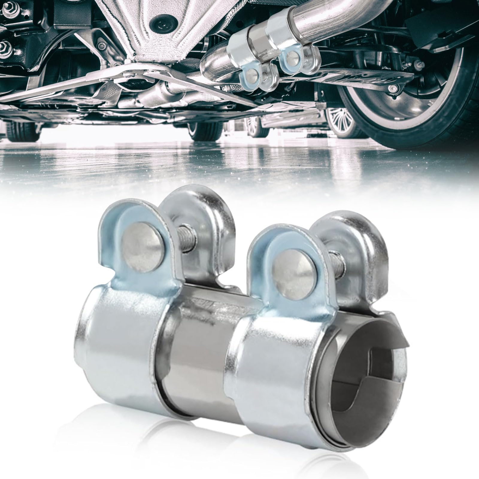 Doppelschelle Auspuffschelle Ø50mmx125mm, Auspuffschelle Edelstahl Rohrverbinder, Auspuff Schellen Klemmen mit Doppelschelle, Auspuff Universal Rohrverbinder