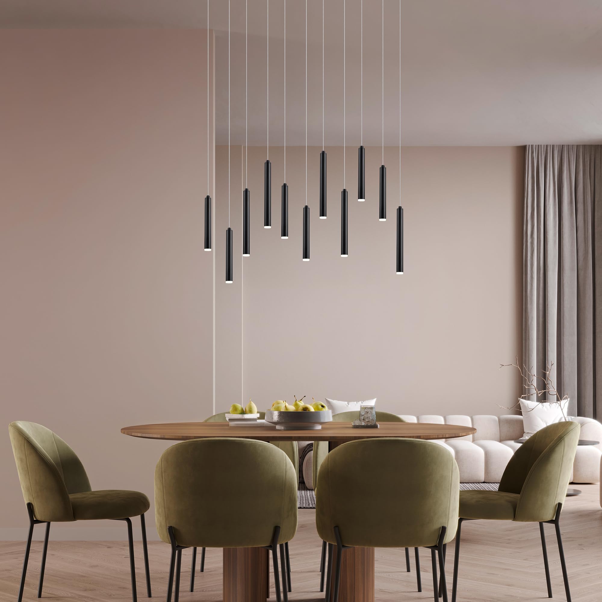Trio Leuchten LED Pendelleuchte Tubular 321611132, Metall Schwarz matt, inkl. 11x 2.8 Watt LED, Switch Dimmer