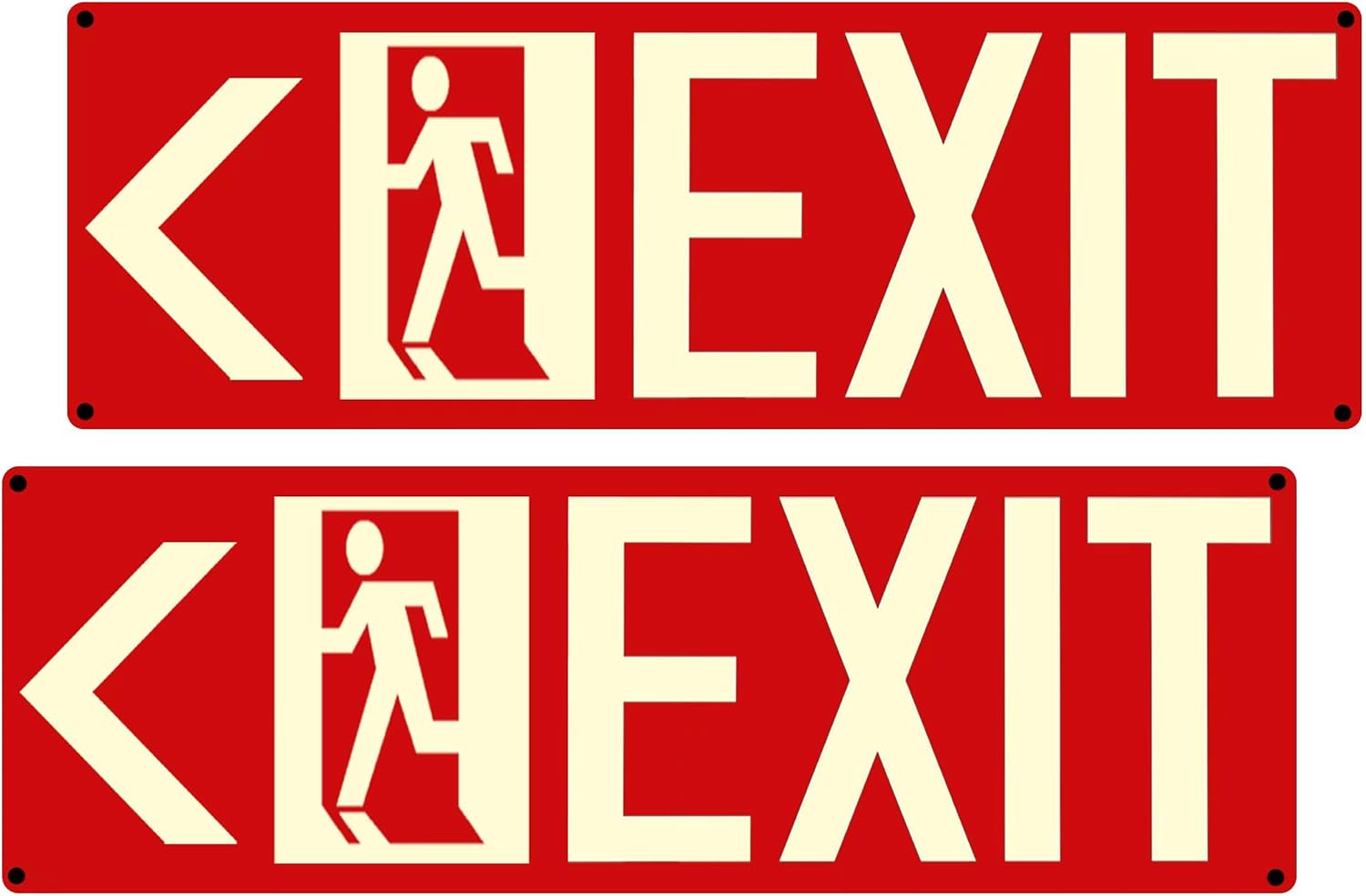 (4 Pack) Photoluminescent Exit Sign Black - Aluminum -14 x 7.5 x 0.04 Sign,With Removable Directional Arrows, With Strong Self Adhesive Tape.