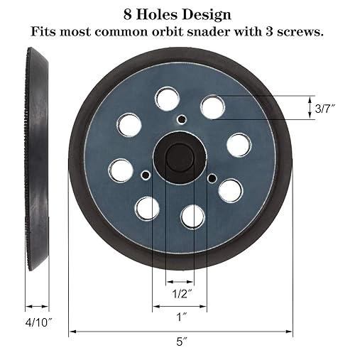 Miniatura 3 de Paquete de 4 almohadillas de lijadora de repuesto de 5 pulgadas y 8 agujeros de 5 pulgadas, placas de soporte de lijado de gancho y bucle para