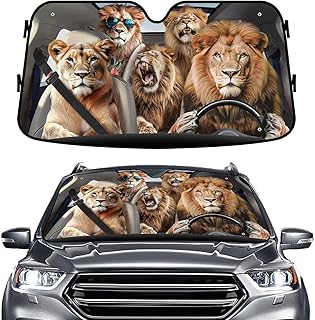 Lion Family Windshield Sun Shade for Car SUV Truck (55x30 Inches), Sun Shade Windshield, Shades for Front Windows, Protector Blocks U, Halloween Car Decor