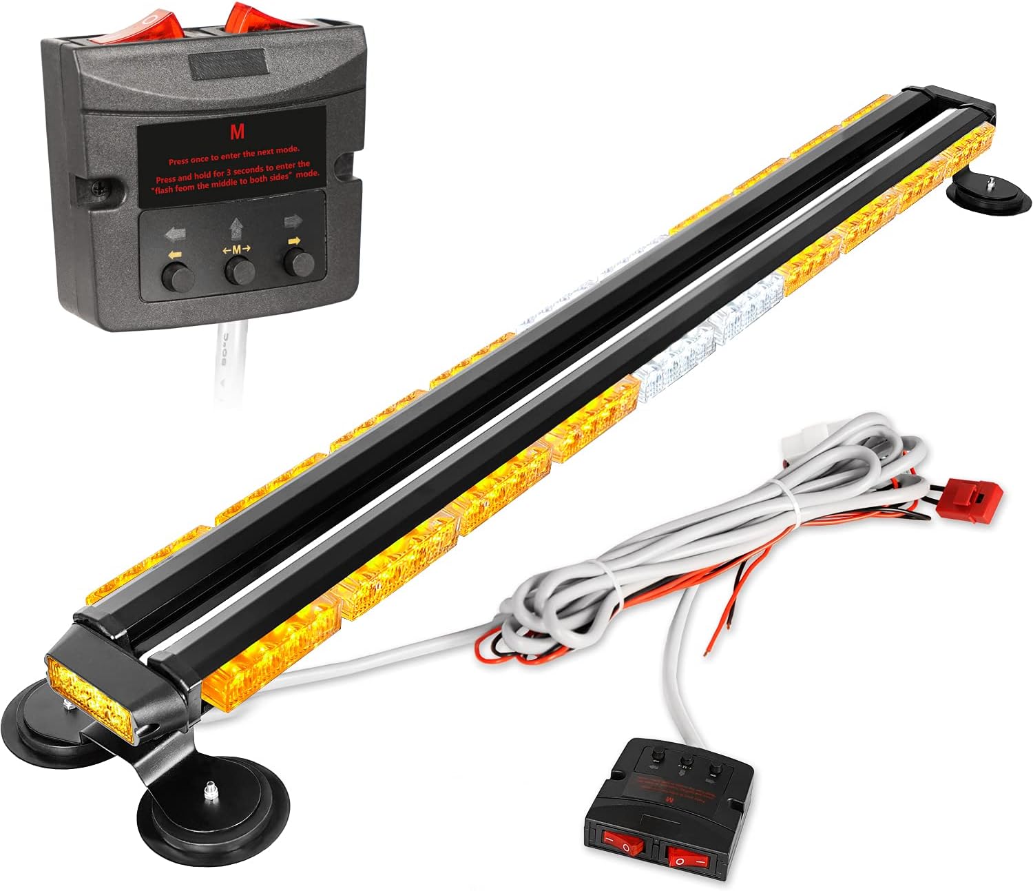 ASPL 47'' Rooftop Strobe Flashing Light Bar with 28 Strong Magnets High Visibility LED Traffic Advisor Emergency Warning Light for Tow Trucks Pickup Snowplow Vehicles (Amber/White)