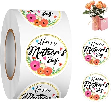 Happy Mothers Day Label Stickers Roll,1.5 inch 500 Pcs Love Heart Mothers Day Stickers, Gift Tag Stickers for Envelope Seals Party Gift Favors Box Cards Decorations