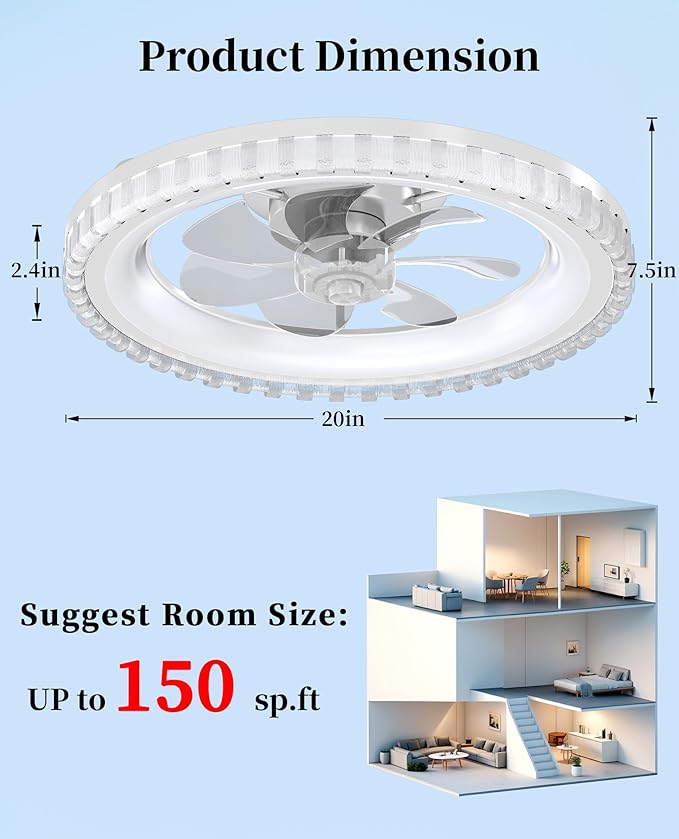 Ventilador de Techo 20 Pulgadas con Luz LED, 6 Velocidades, miniatura 7