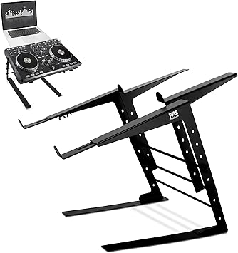Pyle Portable Dual Laptop Stand - Standing Table with Adjustable Height, Ergonomic Design & Anti-Slip Prongs for DJ Mixer, Sound Equipment, Workstation, Gaming & Home Use - PLPTS38, Black