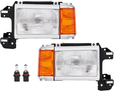 Headlights Assembly Compatible With 1987 1988 1989 1990 1991 Ford F150 F250 F350 F450 Bronco, Replacement Headlamp w/Bulbs, Driver and Passenger Side, Pair OE-Style Head Light