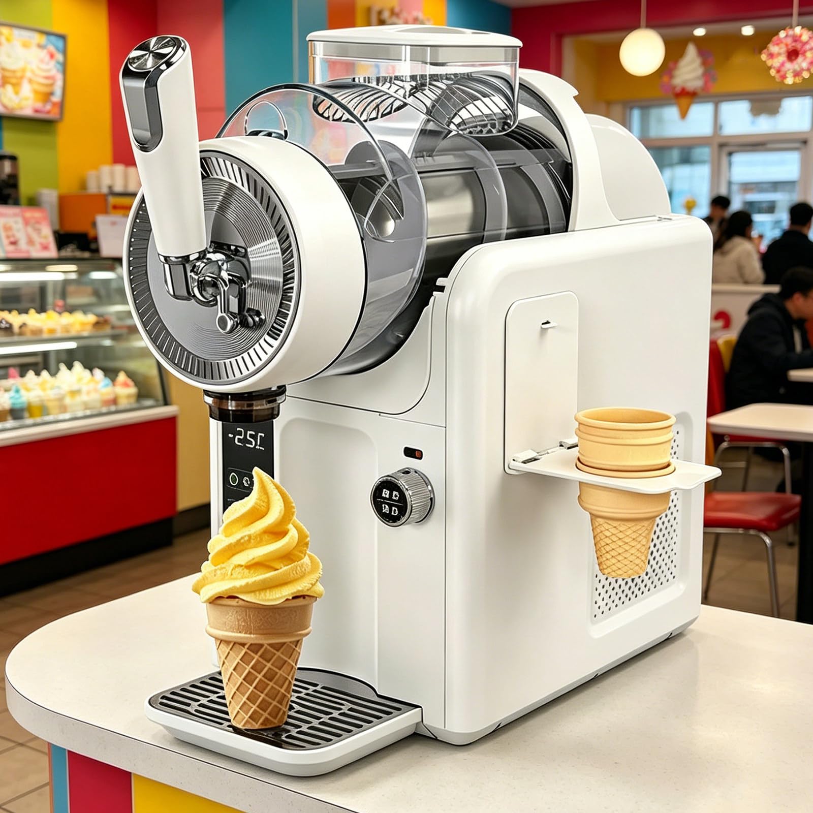 Macchina per Granite 5 in 1 per Bevande Fredde e Gelato Soft, Macchina per Granite autoraffreddante con capacità di 2 Litri, Senza Ghiaccio, 5 modalità preimpostate, autopulizia White