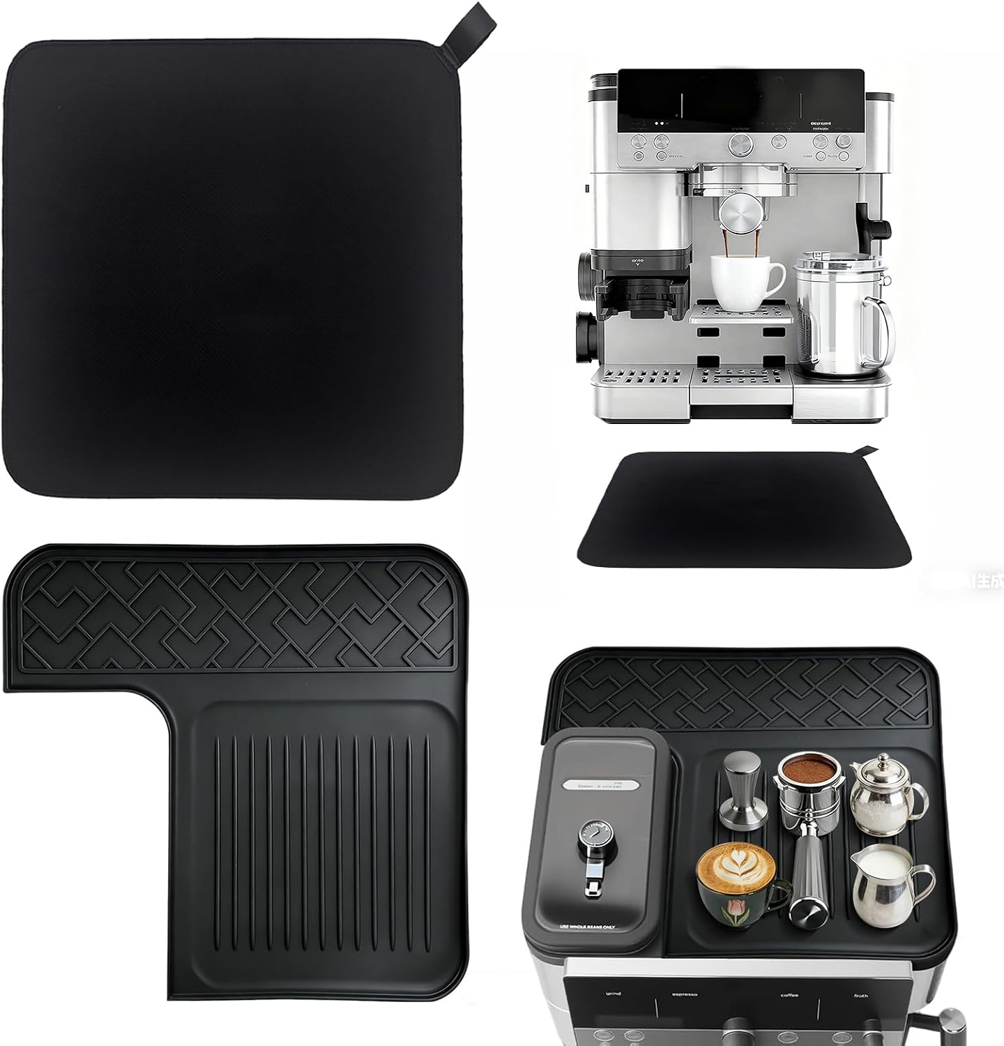 Sliding Mat & Top Mat Combo Set for Ninja Luxe Café ES601ES701 Espresso Machine, 2-in-1 Anti-Slip Rubber Base & Food-Safe Silicone Cover, Full Machine Protection from Scratches, Heat, Spills,Black