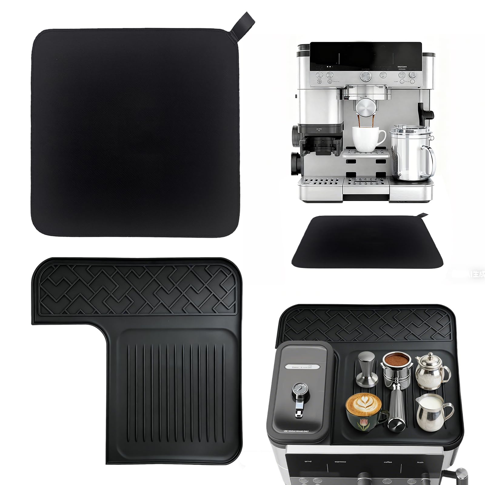 Sliding Mat & Top Mat Combo Set for Ninja Luxe Café ES601ES701 Espresso Machine, 2-in-1 Anti-Slip Rubber Base & Food-Safe Silicone Cover, Full Machine Protection from Scratches, Heat, Spills,Black