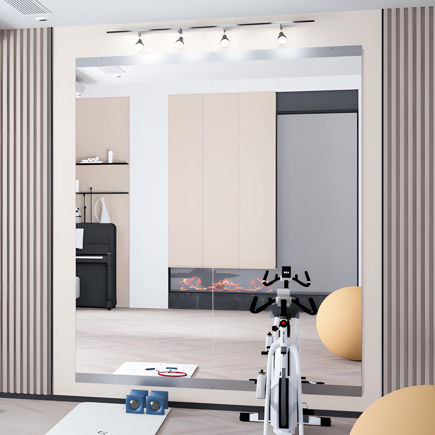 Miroir pour Salle de Sport à Domicile, 144,5 x 60 cm - 2 pièces Grand Miroir de Yoga, miroirs Pleine Longueur Le Fitness, Verre trempé,Montage Mural pour Studio de Danse, Garage