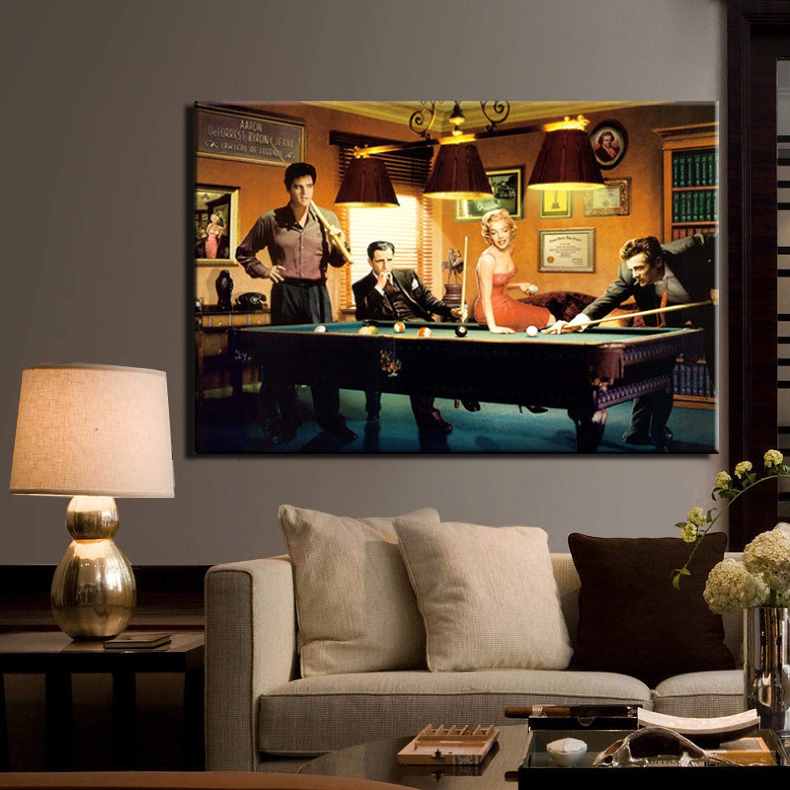 XIANGPEIFBH Famoso Wall Art Picture Film Attore Cantante Gioca a Biliardo Tela Pittura Poster Classico per Soggiorno Decorazione Domestica 60x85cm(24x33inch) Cornice Interna