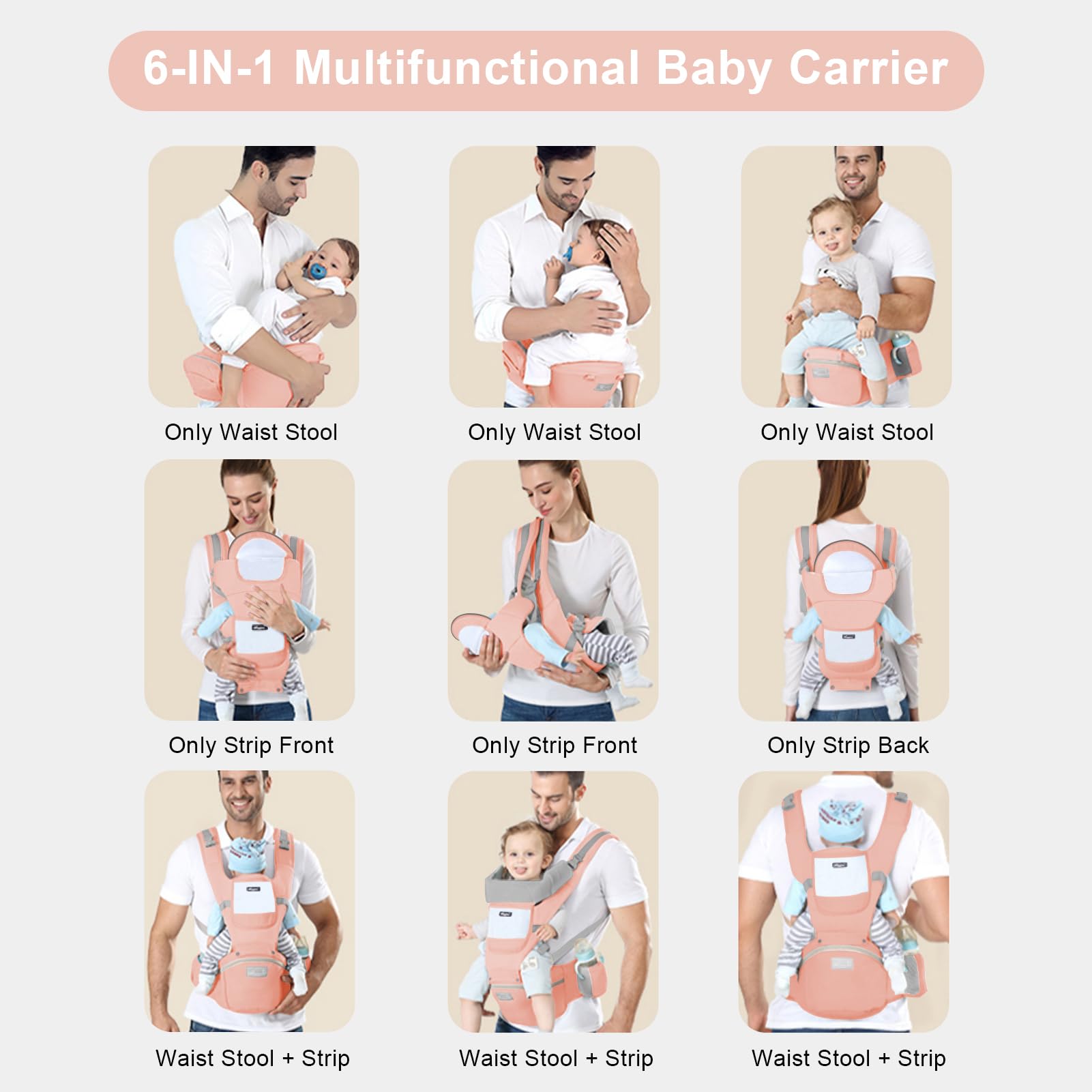 IULONEE - Portabebé con asiento de cadera ergonómico para niños de 3 meses a 3 años (3-20 kg)