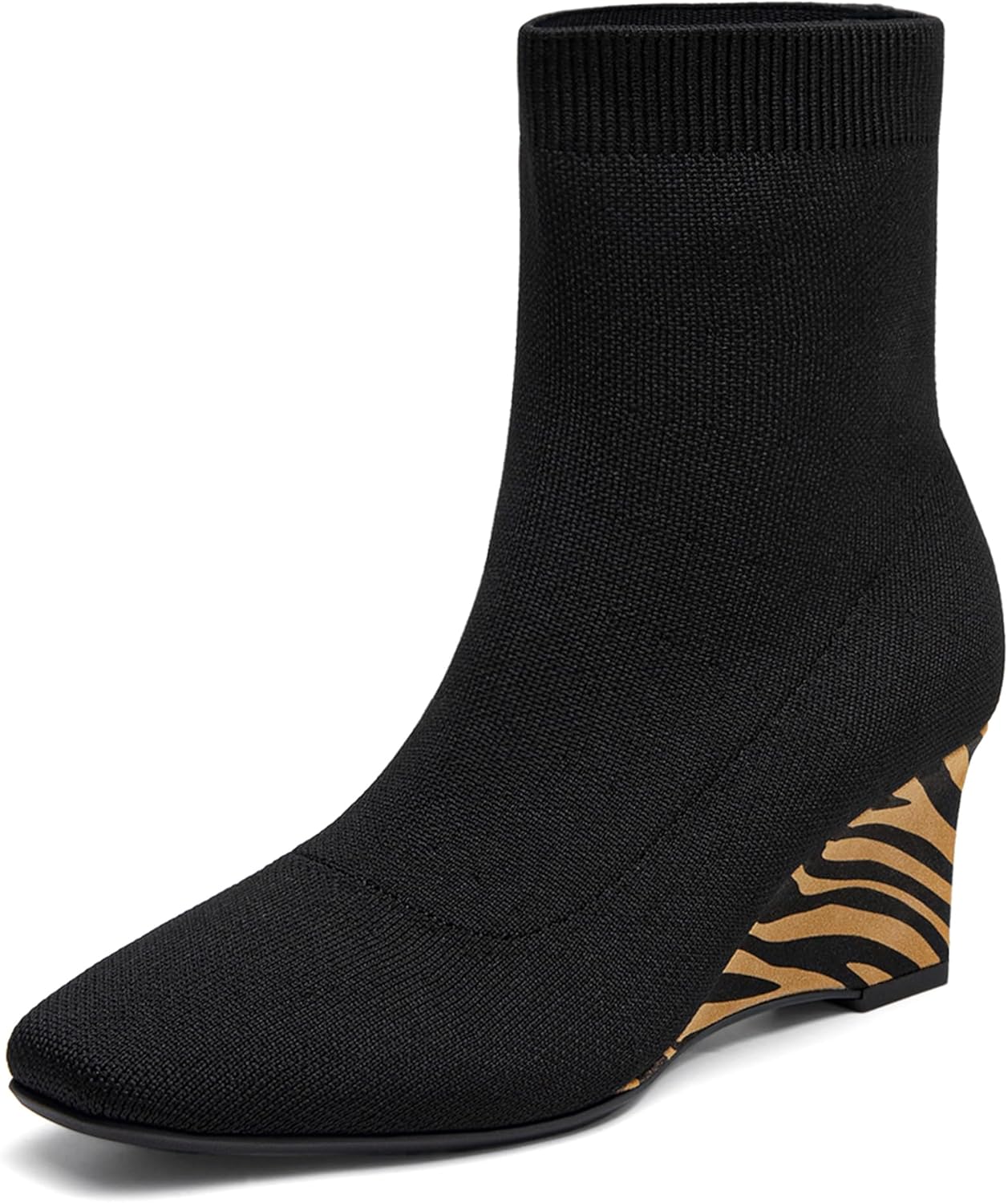 NEWBELLA Women's Ankle Boots - Knit Stretch Booties with Round Toe, Chunky Platform Block Heel Pull-On Chelsea Boots for Casual Streetwear, Daily Commute & Night Out