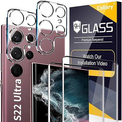 [2+2 Pack] Screen Protector for Samsung Galaxy S22 Ultra 5G, 9H Tempered Glass, Ultrasonic Fingerprint Support, 3D Curved, HD Clear, Bubble-Free for Galaxy S22 Ultra Glass Screen Protector