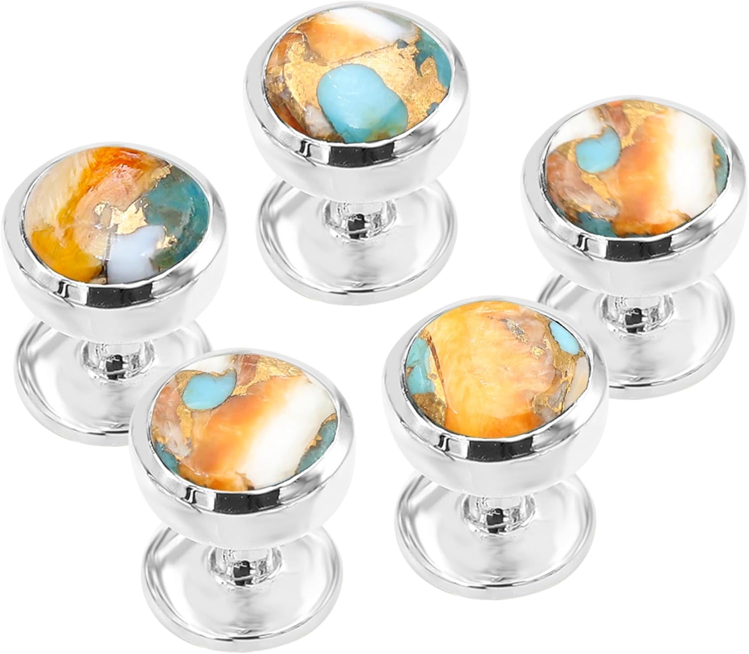 Spiny Oyster Turquoise Shirt Stud Set for Men – 925 Sterling Silver Tuxedo Studs – Wedding & Formal Wear Buttons