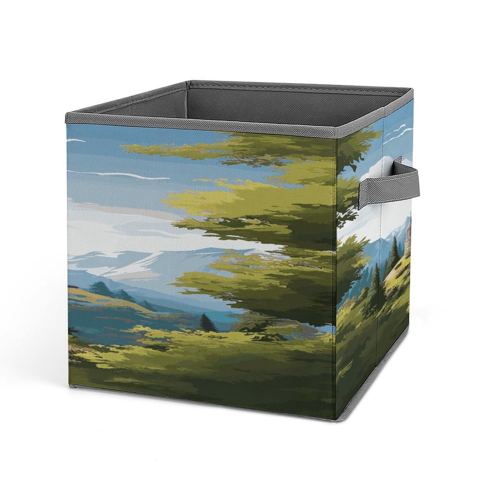 Fodpand Style Fairy Tale Castle Storage Cubes Foldable Decorative Fabric, Storage Bins Baskets With Handles, Closet Organizers And Storage For Home, Office,Closet, Clothes
