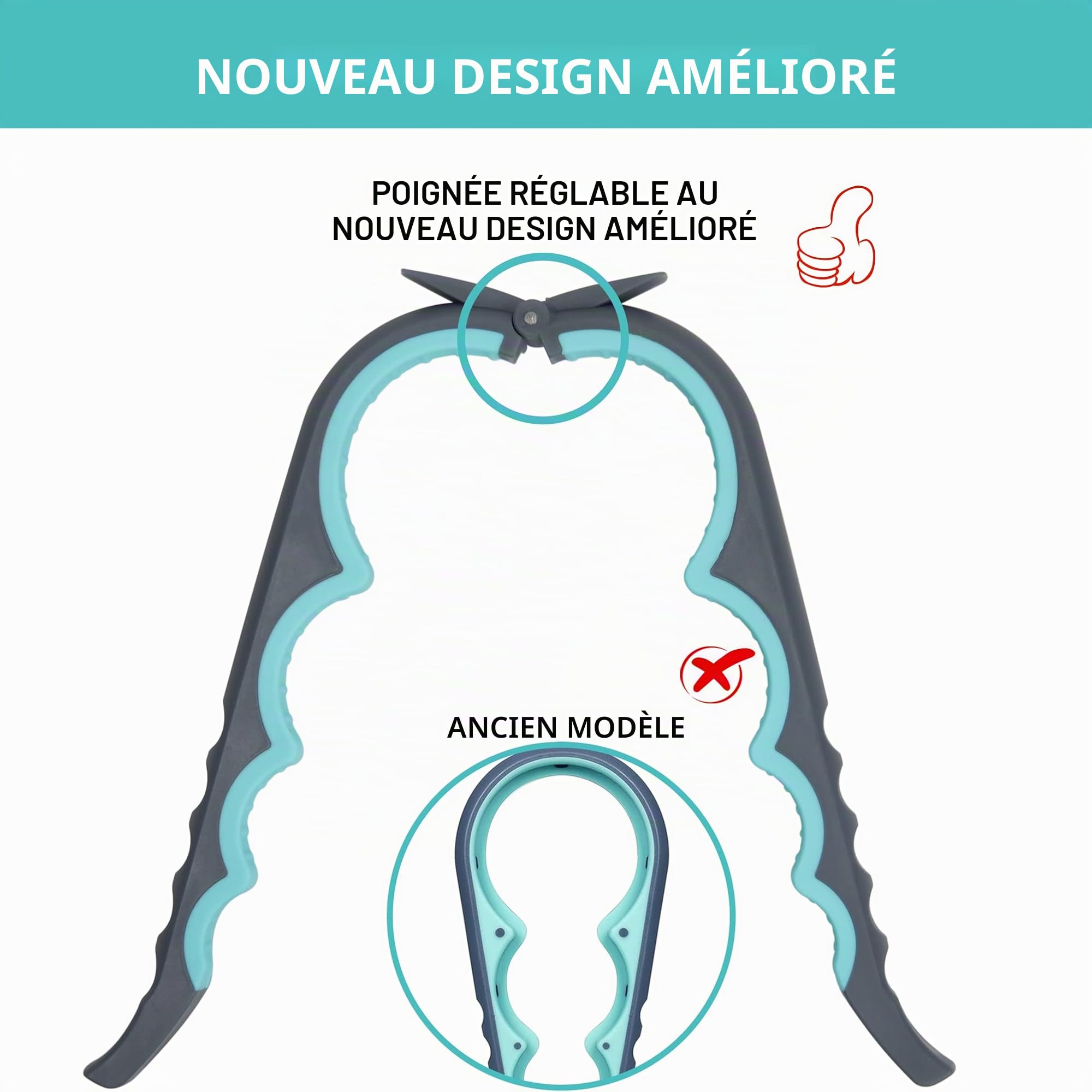 Ouvre-bocal multifonction 5 en 1 pour mains arthritiques avec tampon antidérapant